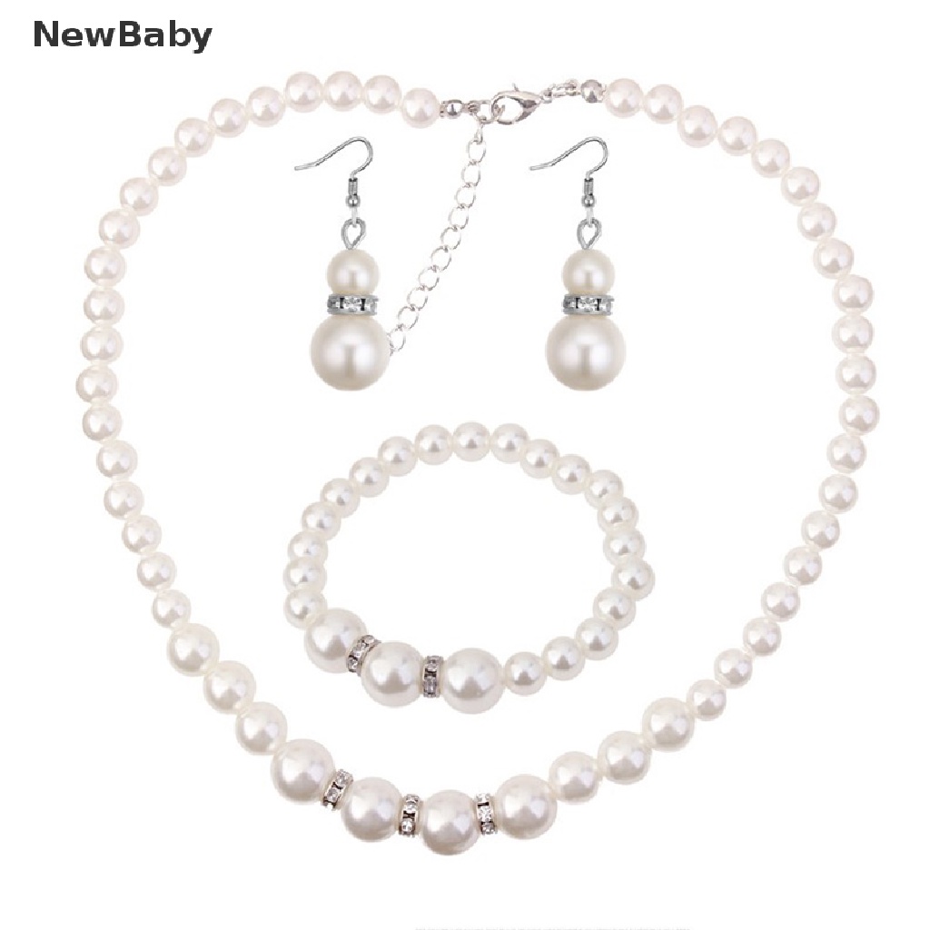 Set Perhiasan Kalung Anting Gelang Mutiara Kristal Untuk Wanita