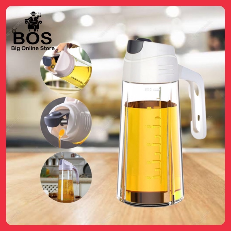 BOS - BOTOL KACA MINYAK GORENG 630ML | TEMPAT SUP / SAUS / KECAP ANTI TUMPAH