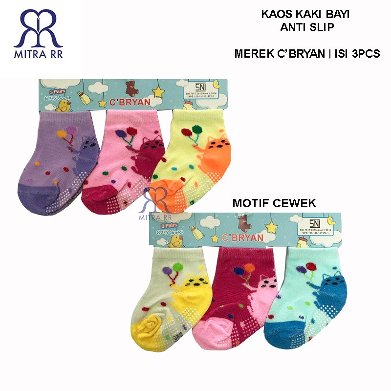 KAOS KAKI 3 IN 1 SNI Anti Slip Karakter Isi 3 pasang / Size 0-12 Bulan