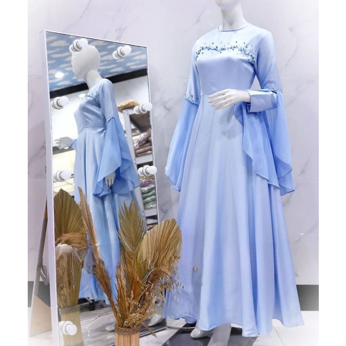 SERUNI GAUN lengan terompet ceruty variasi payet mewah / baju pesta remaja / prewedding / wisuda / gamis kondangan / couple / tersedia ukuran kecil hingga jumbo