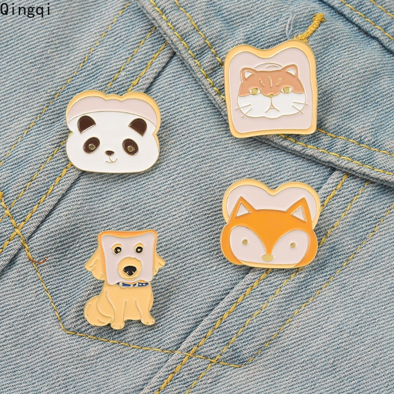 Bros Pin Enamel Bentuk Kartun Panda / Kucing / Rubah Lucu Untuk Hadiah