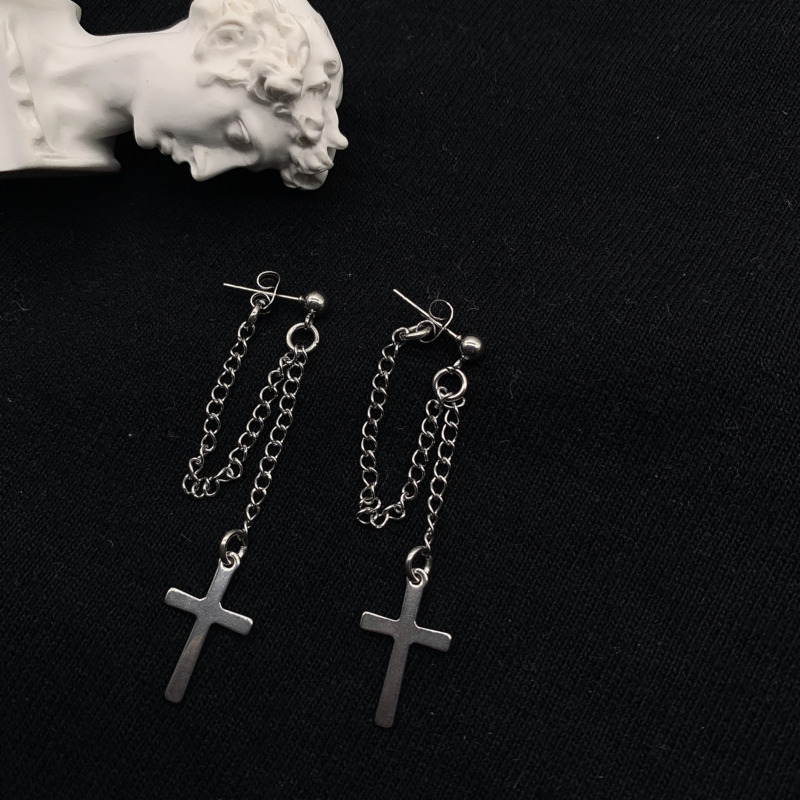 Chain Cross Earrings Trendy Personality Korea