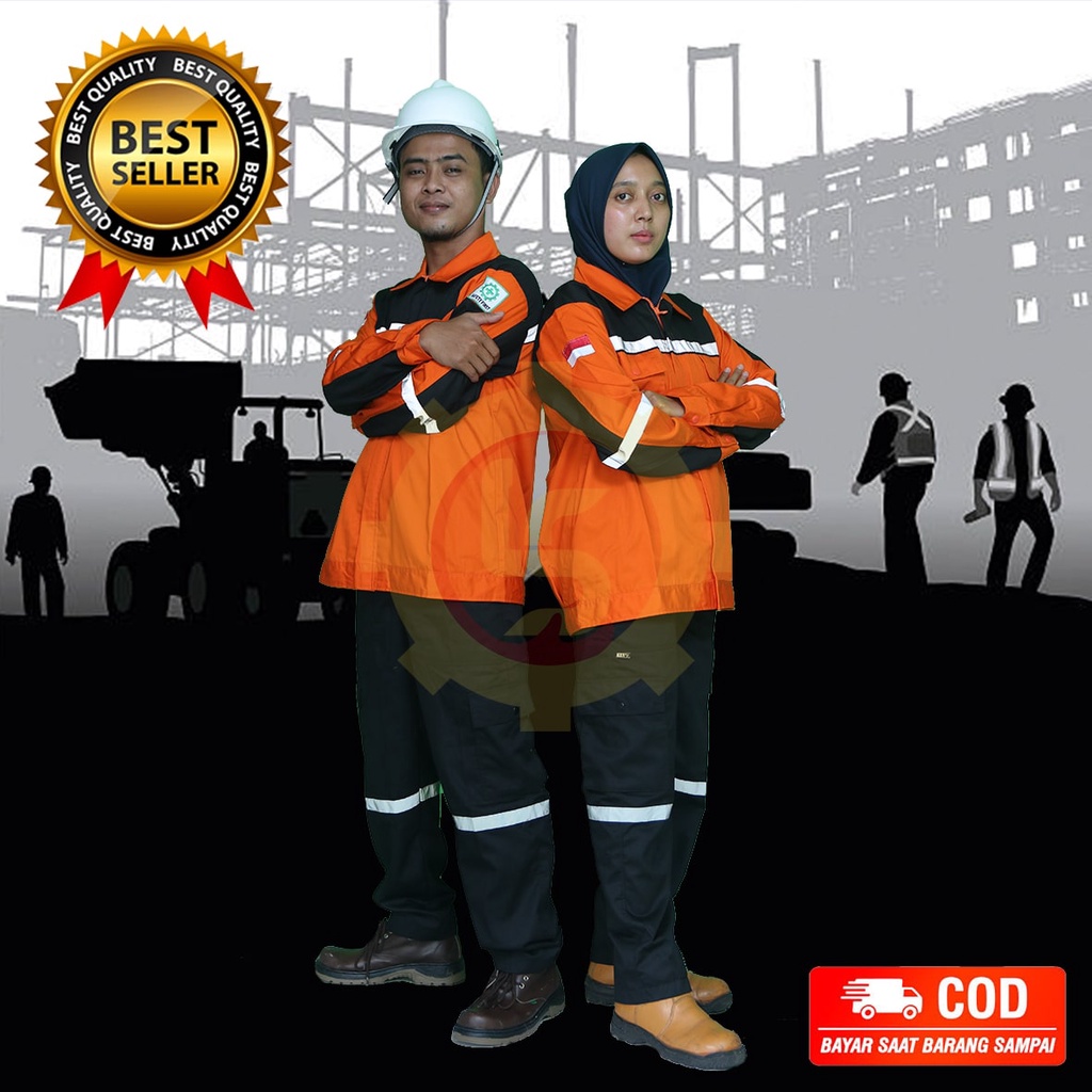 WEARPACK ATASAN OREN KOMBINASI HITAM/WEARPACK LENGAN PANJANG/KEMEJA SAFETY