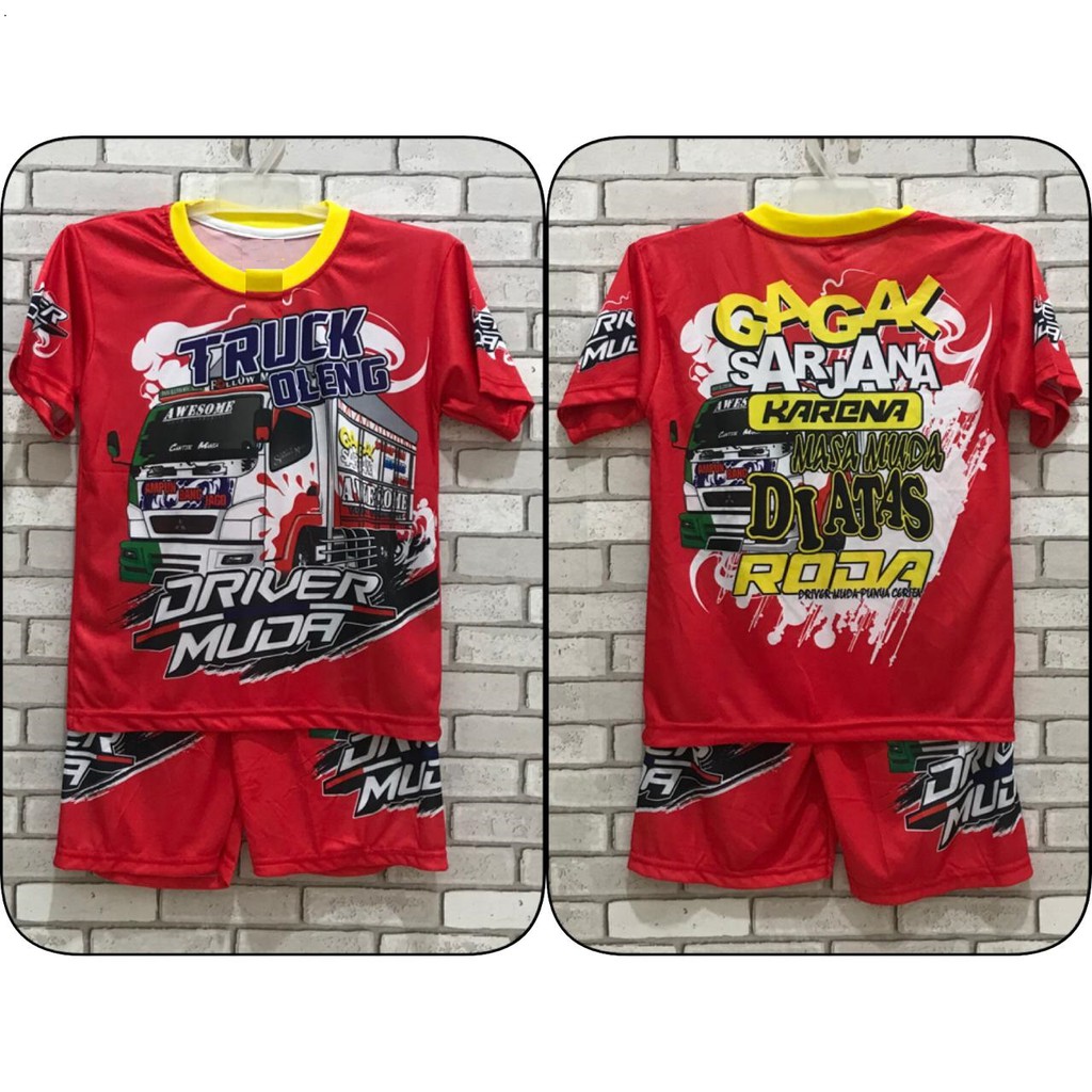 TO01 - Kaos Anak Truck Oleng Driver Muda Merah / Setelan Kids Tshirt / Baju Santai Truk PRINTING (BU