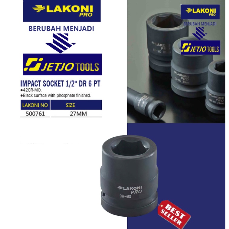 Mata Sock Impact / Impact Socket 1/2&quot; DR 6PT 27MM LAKONI PRO JETJO TOOLS 500761