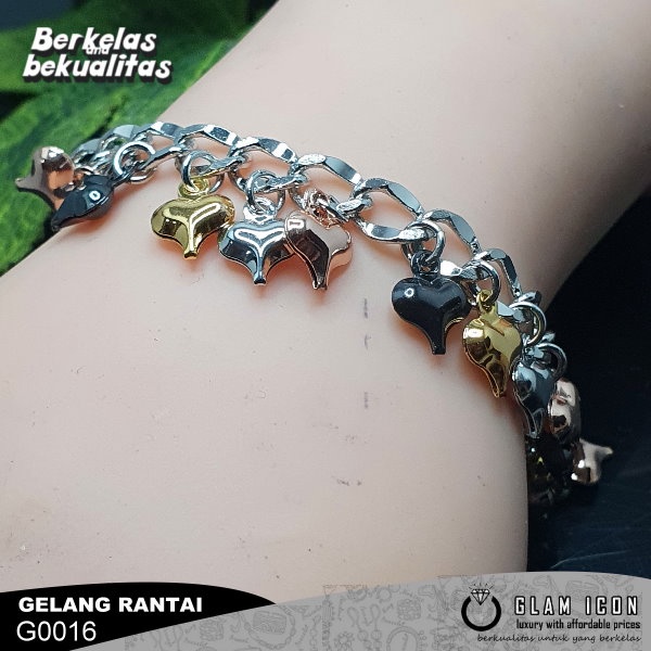 Gelang Rantai Bandul Love tiga warna G0016 RSL