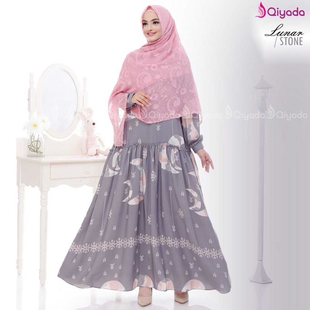 BEST SELLER ORIGINAL  Gamis Qiyada Lunar Stone - baju muslim wanita baju muslimah baju gamis