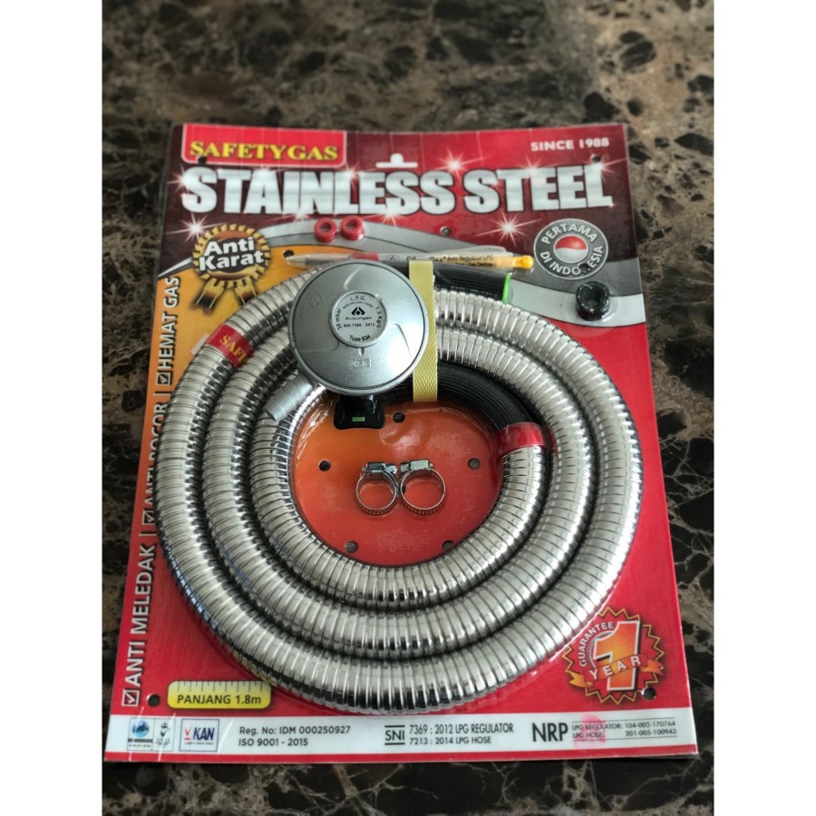 Regulator Gas LPG Kepala Gas RECA / KOSANGAS Quick-On 634 + Selang Gas Stainless