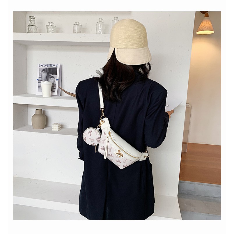 BJ81693 (2IN1) - COFFEE/WHITE - TAS SLEMPANG KECIL DOMPET KOIN WANITA IMPORT TAS WANITA FASHION IMPORT MODIS ELEGAN TERMURAH TERLARIS TERBARU BAGSTORE JAKARTA TAS BATAM ELJ5624 GT1693