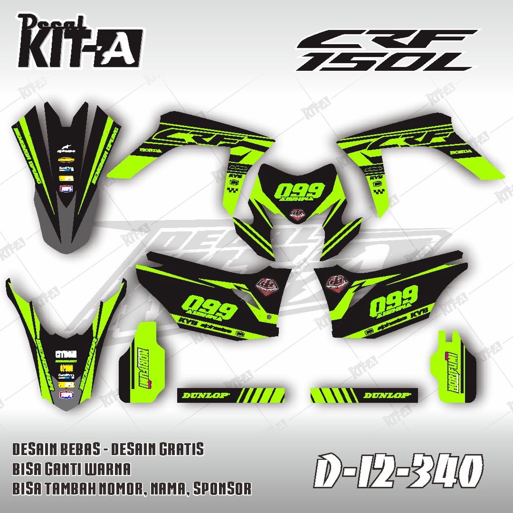Decal Honda CRF 150L MOTIF TRAIL SIMPLE HIJAU HITAM