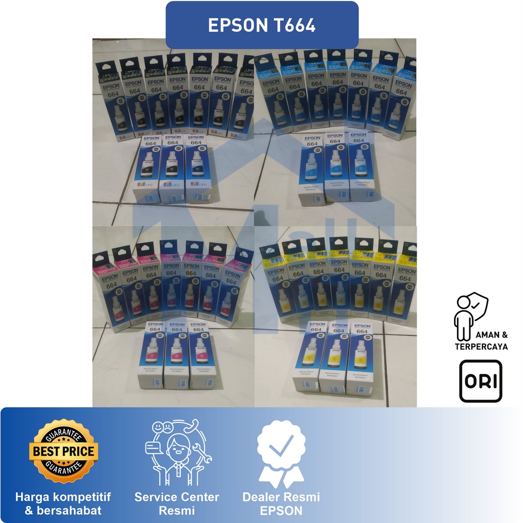 (BISA COD) (ORI) TINTA EPSON T664 T-664 T 664 T6641 T6642 ORIGINAL L120 L121 L1300 L1455 L310 L360 L565