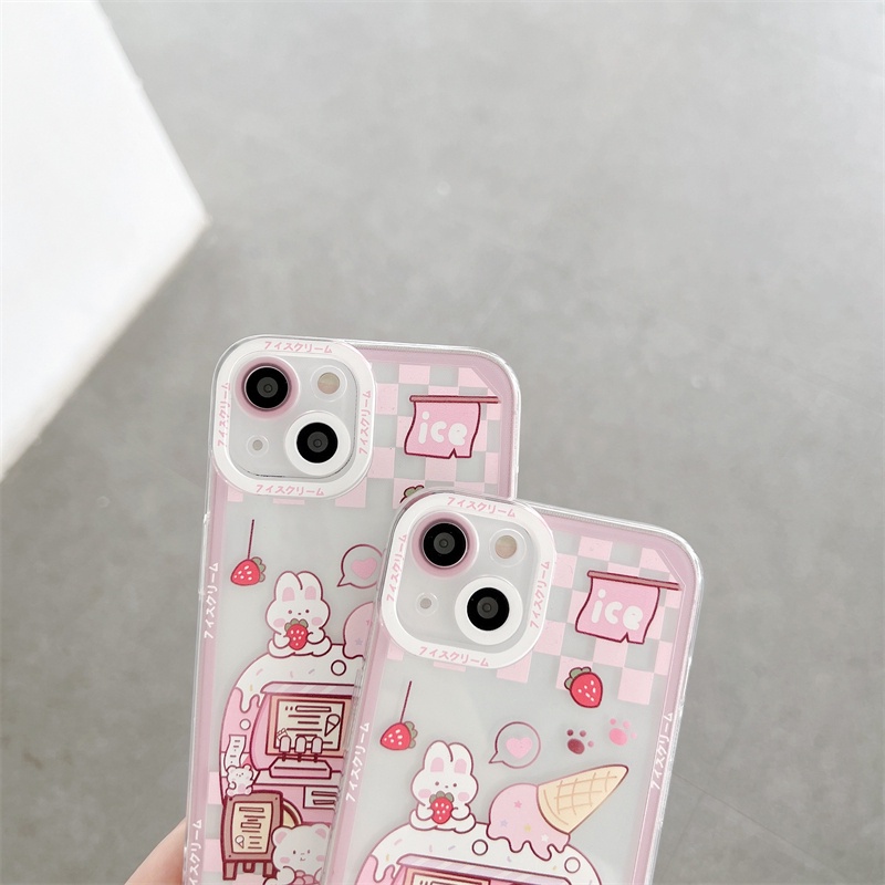 In srabbit Soft Case Silikon Transparan Motif Es Krim Untuk Iphone 13 12 11 Pro X XS Max XR 7 8 Plus SE