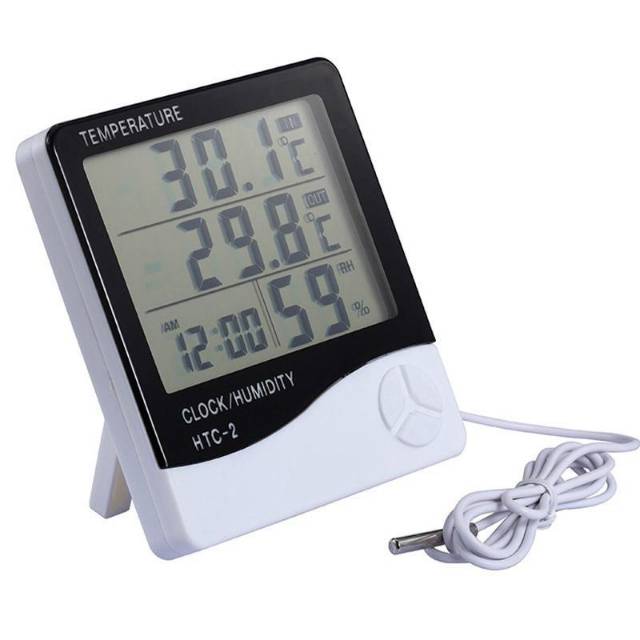 HTC-2 In/Out Thermometer Hygrometer Clock Temperature Humidity 3 row