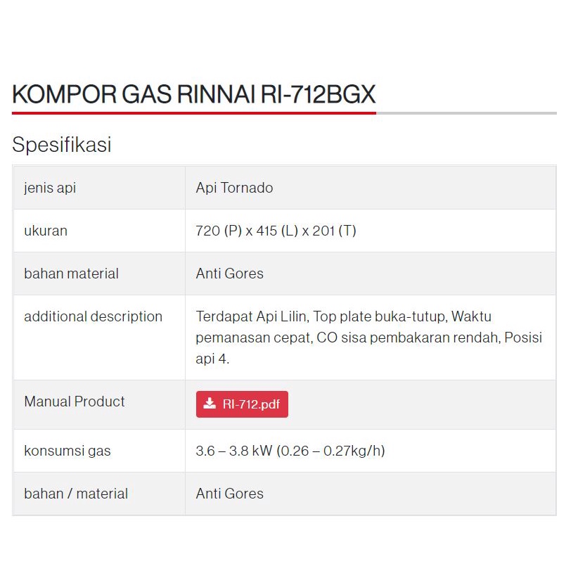 RINNAI KOMPOR GAS 2 TUNGKU RI-712BGX