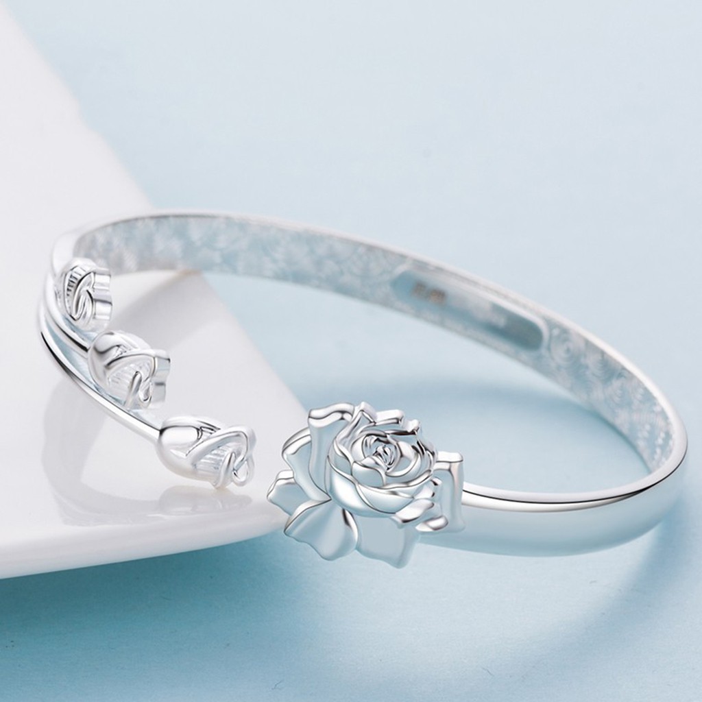 925 gelang perak murni untuk wanita tiga perhiasan kreatif gelang mawar