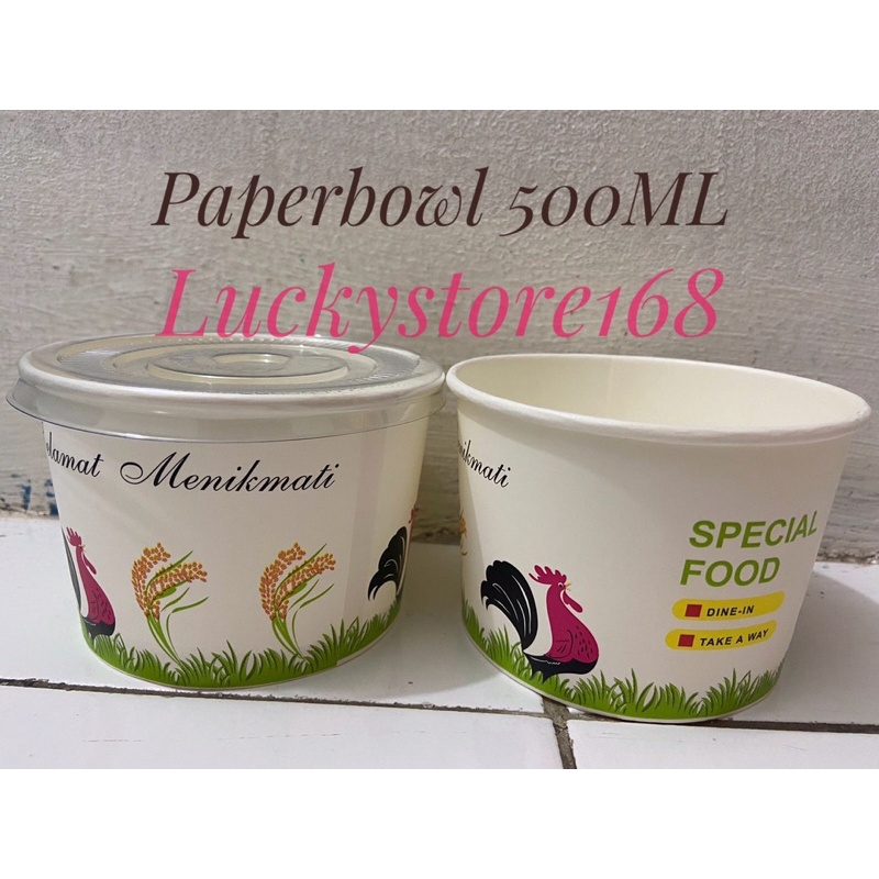 PAPER BOWL MOTIF AYAM JAGO 500 ML 17 OZ  [MOTIF TERBARU]