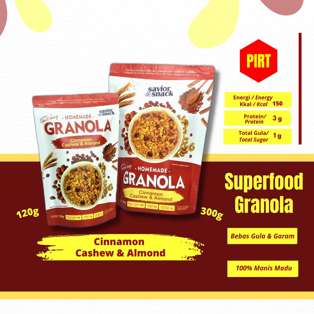 

GRANOLA SEREAL GANDUM Crunchy CINNAMON CASHEW ALMOND 300g & 120g MAKANAN SEHAT TINGGI NUTRISI DENGAN MANIS MADU ALAMI BEBAS GULA & GARAM CEMILAN ENAK BERGIZI BAHAN ALAMI TANPA BAHAN PENGAWET