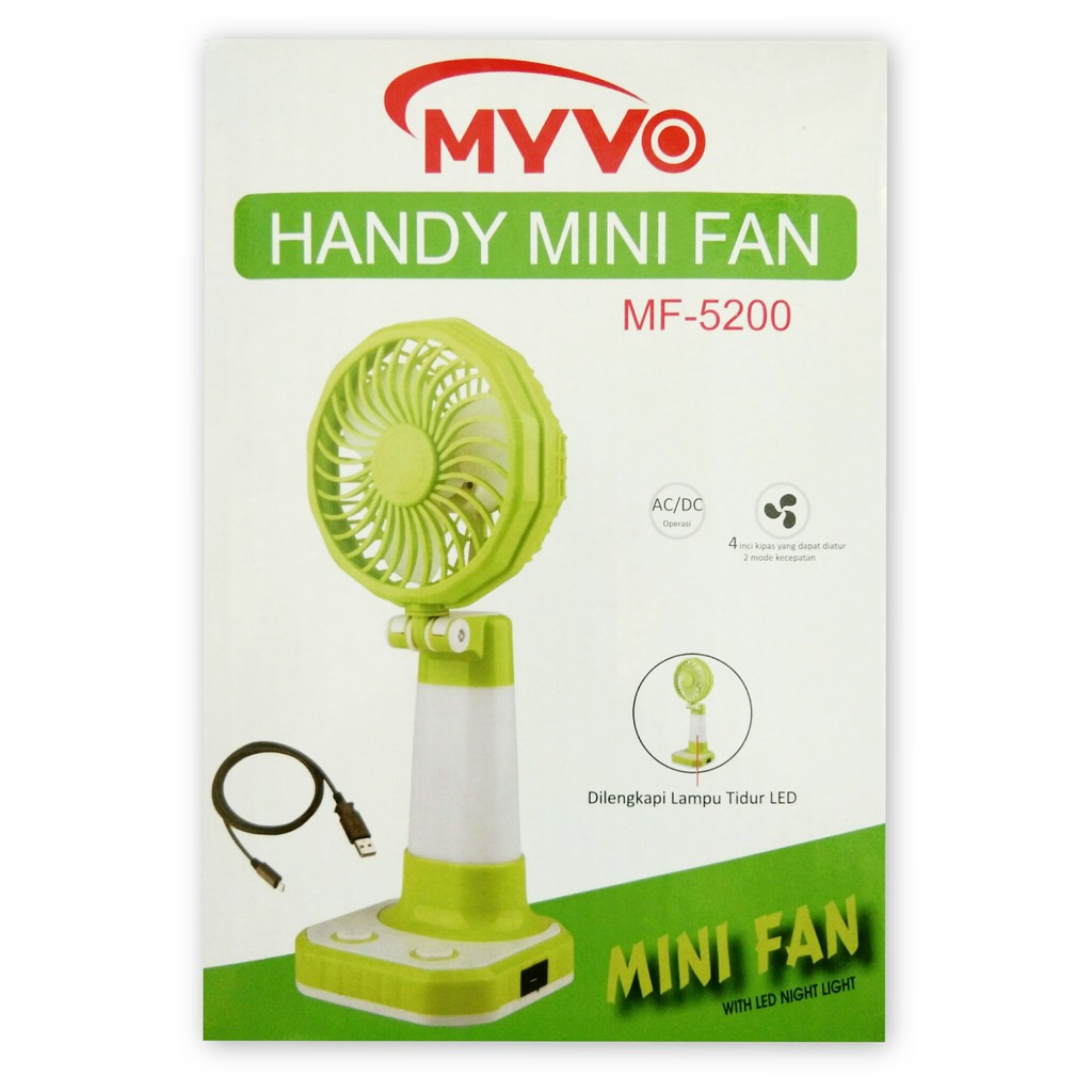 MYVO Kipas Portable Mini + Lampu Emergency Charge dan Baterai MF 5200 Kipas Meja Portable Lipat