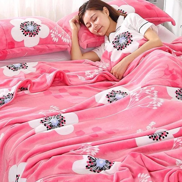 Selimut Bulu Halus 150x200 Motif Dewasa Cantik Murah Asriyasashii Berkualitas-KEMBANG PINK140x190