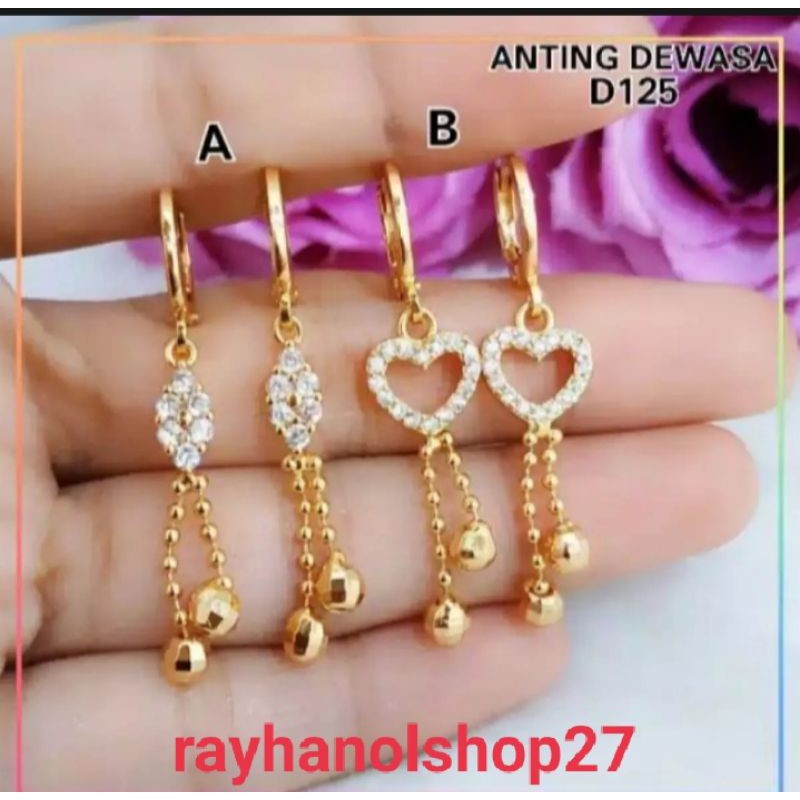 ANTING JURAI WANITA DEWASA MOTIF LOVE PERMATA LAPIS EMAS 24 K