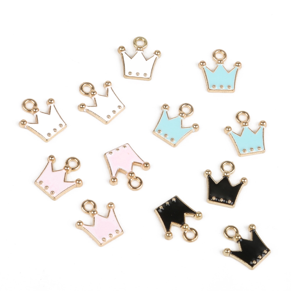 10pcs Liontin Enamel Bentuk Mahkota Warna Pink / Hitam / Biru / Putih Untuk Membuat Perhiasan