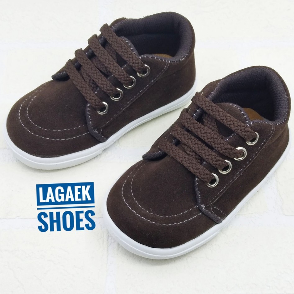 SEPATU SNEAKER ANAK USIA 1 2 3 4 TAHUN TALI COKLAT TUA 