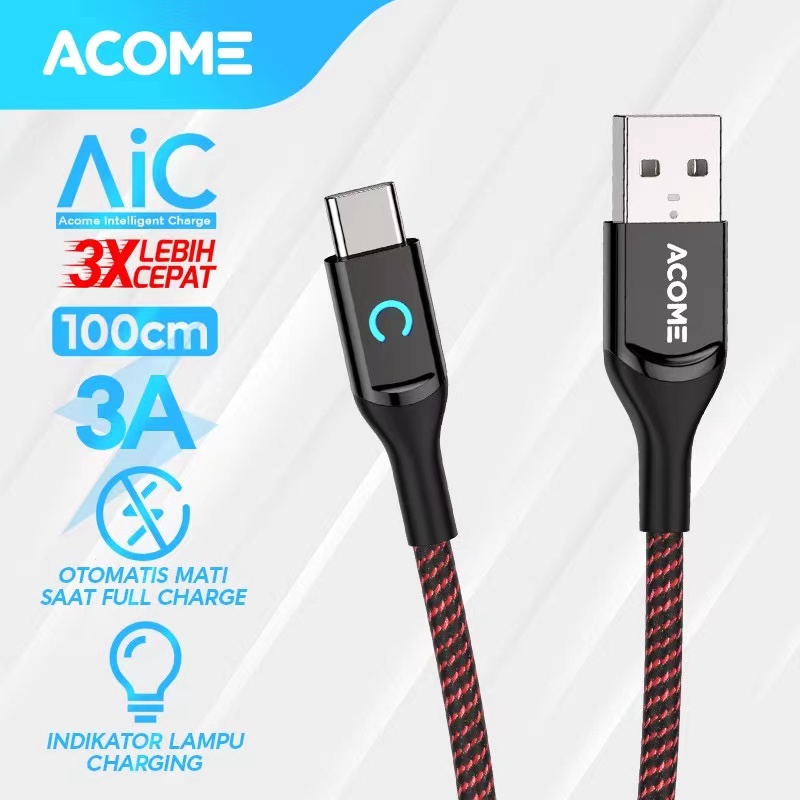 Acome Kabel Data Type-C 100cm 3A Intelligent Power-Off AZC010