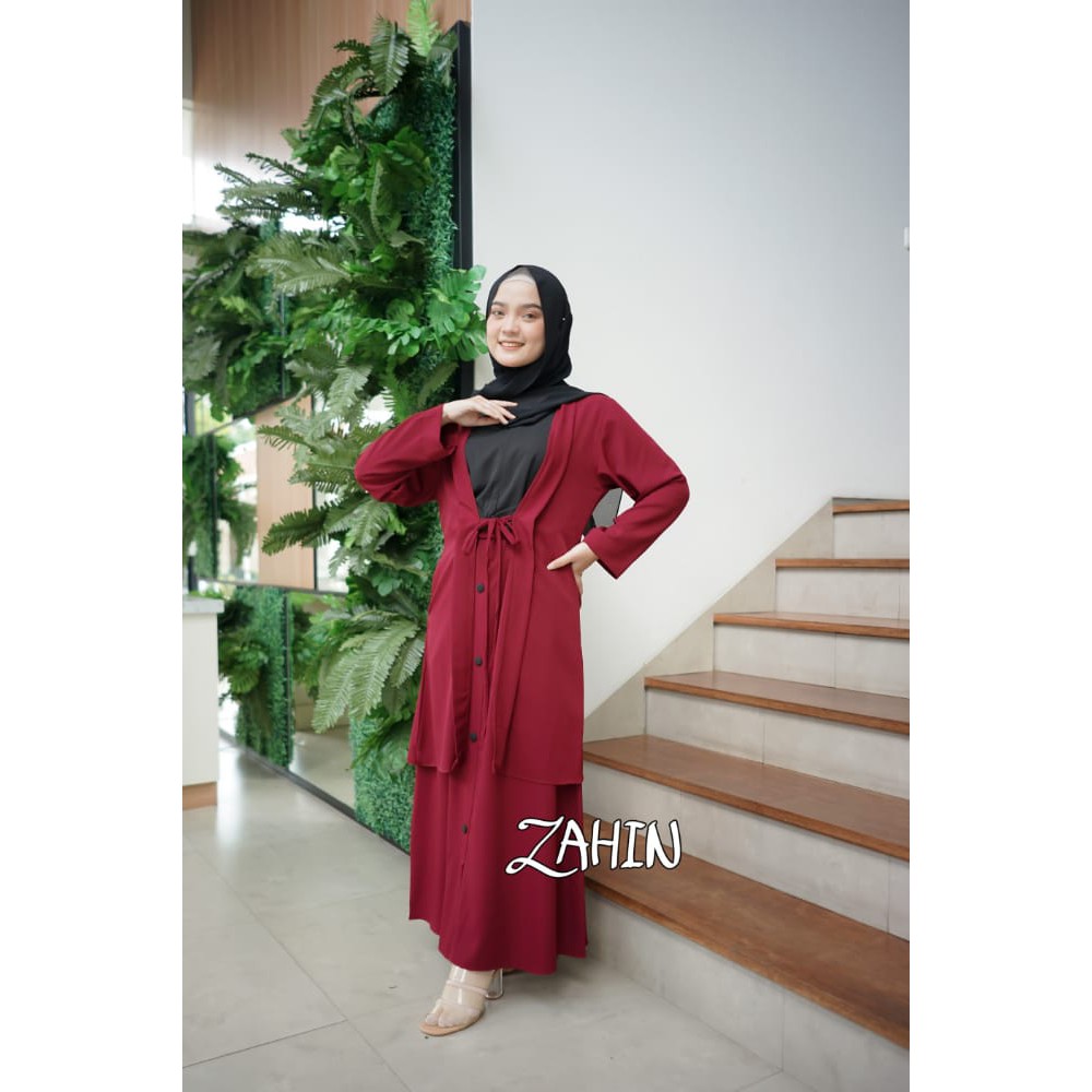 Gamis zahin AQILA set outer terbaru kekinian ootd remaja kuliah muslimah