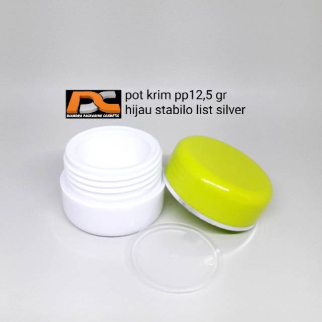 

Pot krim pp 12,5 gr hijau stabilo putih list silver