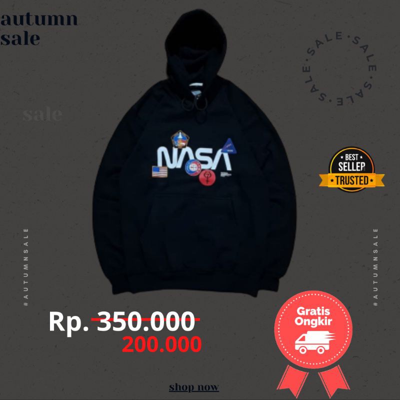 HOODIE JAKET NASA X HERON PRESTON APPOLO LOGO BLACK