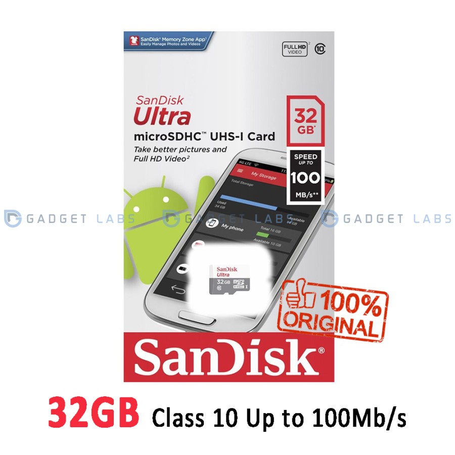 Micro SD SanDisk 32GB Ultra Class 10 100mb/s Memory Card Class