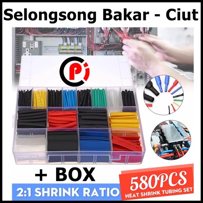 Set 580 Pcs Heatshrink Tube Selongsong Bakar Ciut Untuk Kabel Plus Box