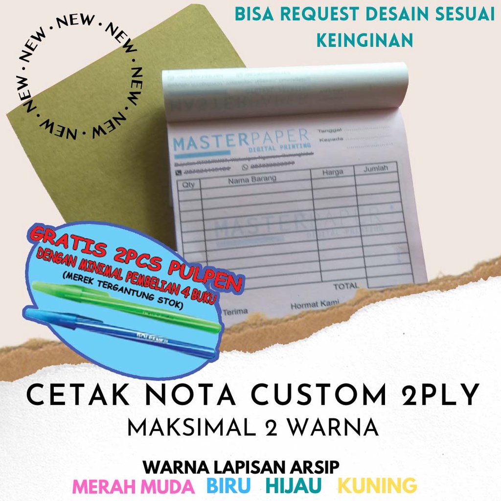 

Nota custom satuan 2 Rangkap (2ply) desain bebas