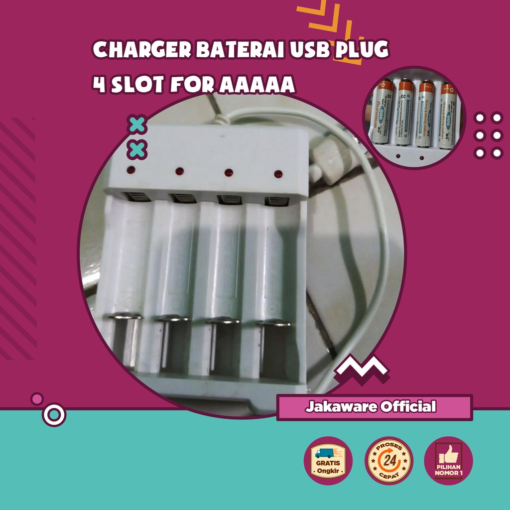 CHARGER BATERAI USB PLUG 4 SLOT AA AAA A2 A3 CAS BATRE BATREI BATRAI BATERE BATTERY CES CHARGE ISI U