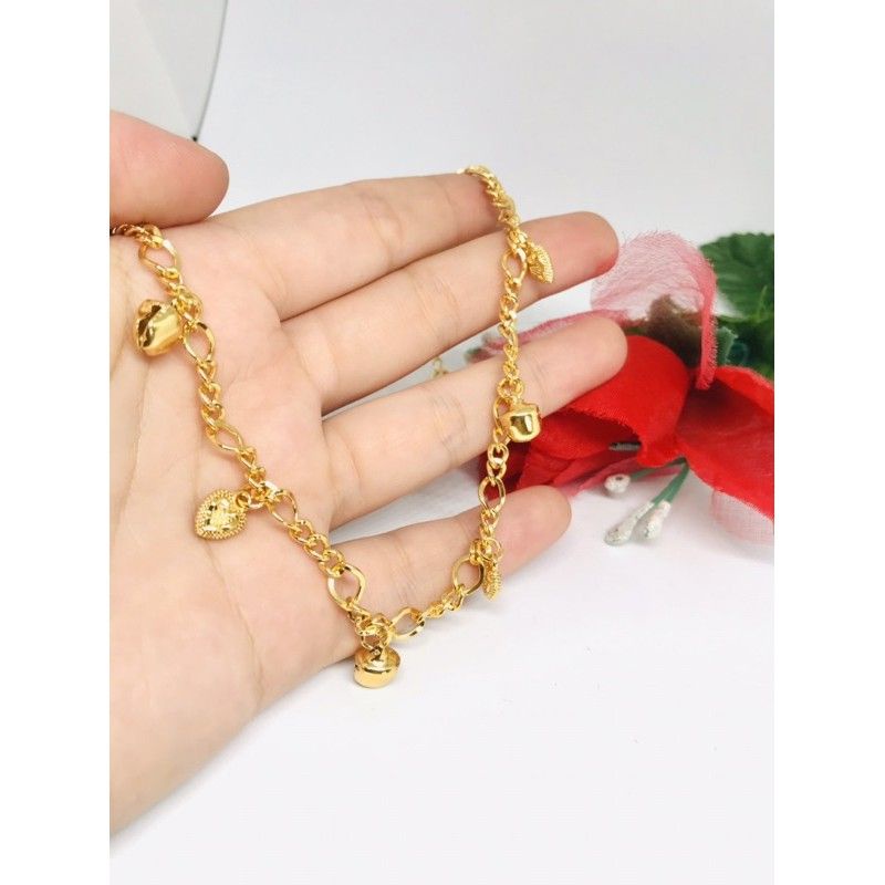 4s Grosir Solo || Gelang kaki rombe emas Xuping wanita dewasa || GELANG RANTAI LOVE GOLD FASHION KOREA ANTI KARAT DAN LUNTUR || S925 Gold Heart Pendant Chain Bracelt Ladies Flower Bracelet || Gelang Kaki Rantai 925 gold model tulang hati untuk wanita