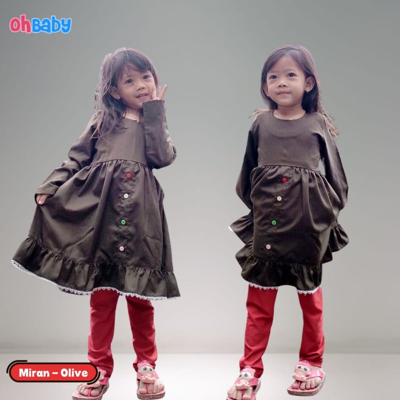 SETELAN TUNIK HIJAU BOTOL MERK OHBABY KODE MIRAN OLIVE USIA 3 SAMPAI 7 TAHUN BAHAN TOYOBO
