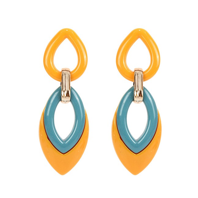 LRC Anting Tusuk Fashion Acrylic Contrast Geometric Drop Earrings F5501X