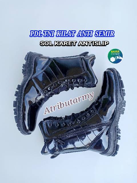 [FREE KAOS KAKI] SEPATU PDL TNI KILAP SATPAM SECURITY BANSER SEPATU DINAS POLRI POLISI GLOSSY ANTI SEMIR KULIT SINTETIS