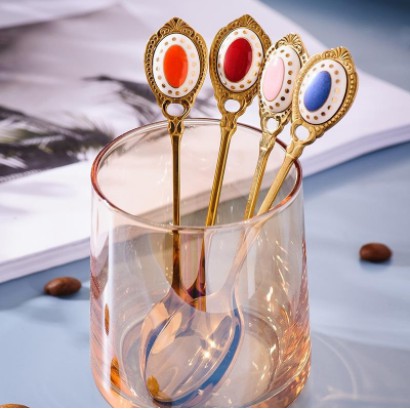 SENDOK TEH CANTIK BAHAN STAINLESS GOLD/SENDOK KUE/SENDOK DESSERT