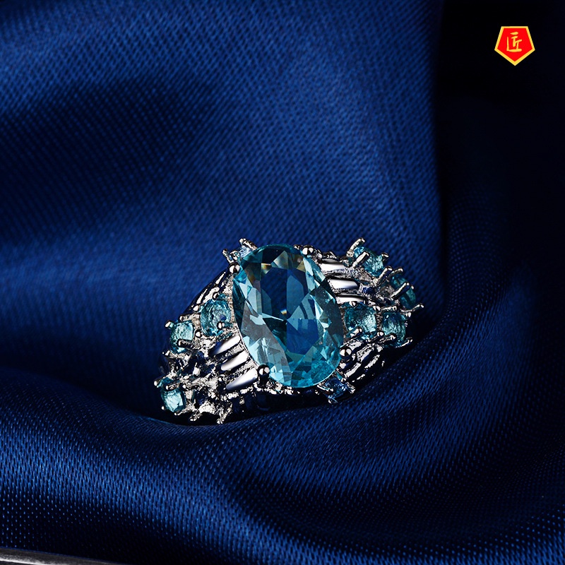 [Ready Stock]Sapphire Topaz Ring High Profile Fashion Personality