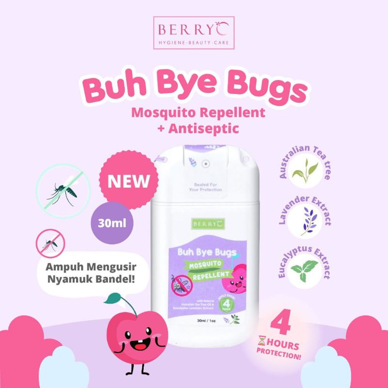 BerryC Indonesia Berry C pocket 30ml pocket Hand sanitizer (bisa di refill) food grade free silicone strap bye bye bugs mosquito repellent anti nyamuk serangga spray efektif untuk bayi baby kids balita anak