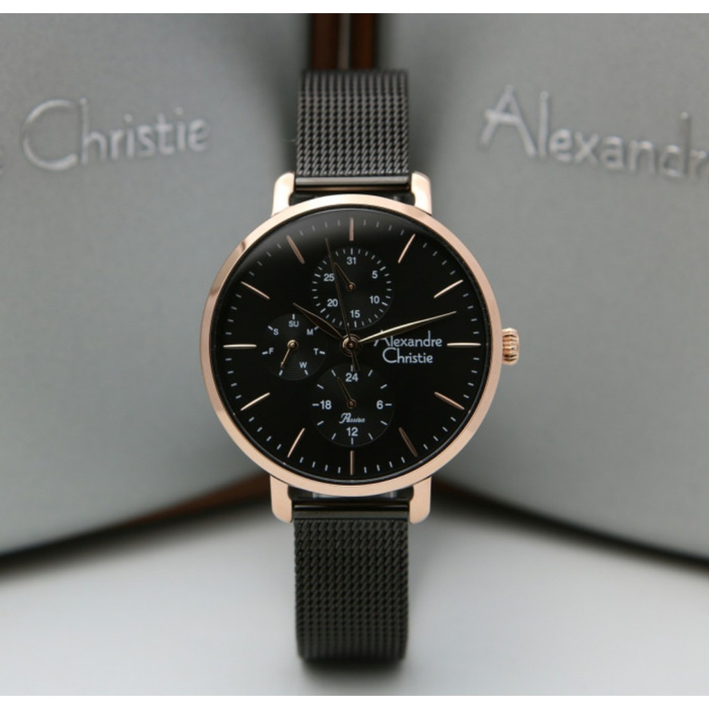 Alexandre Christie AC2916 Original Jam Tangan Wanita Black Rose Gold
