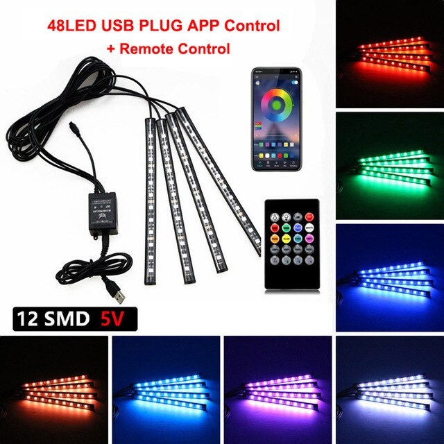 Lampu Interior Mobil RGB LED Strip Remote + APP Control