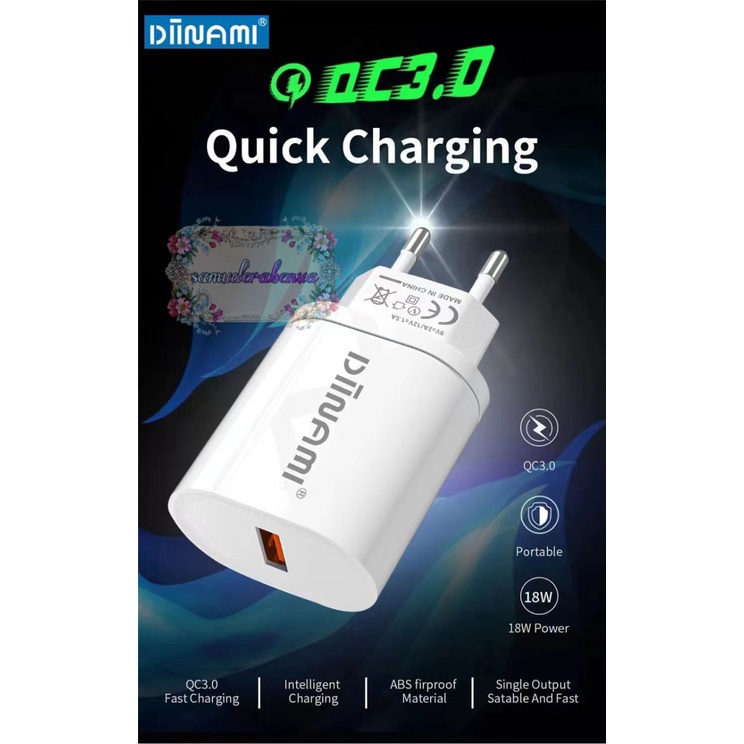 DIINAMI Adaptor Charger DM-Q1 Batok Charger Single Port Quick Charger 18W Qualcomm QC3.0 3A Output - Garansi Original Resmi 1 Tahun SB4116