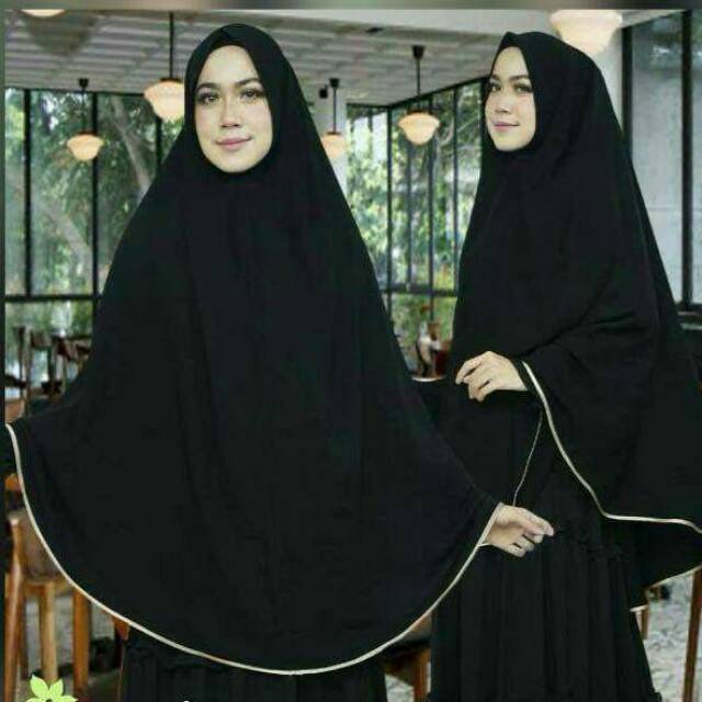 BISA COD  KHIMAR SYARI HIJAB SUPER JUMBO JETBLACK (pet dan non pet)