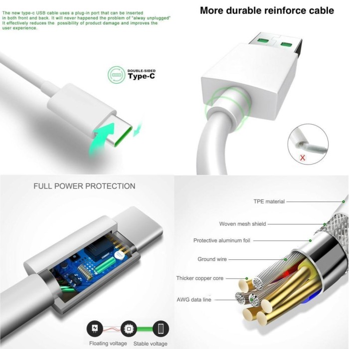 KABEL DATA A9 A5 2020 A74 A54 RENO 6 2 2F 4 4F 5 5F VOOC FAST CHARGING TYPE C USB 5V.4A - UNIVERSAL TYPE C