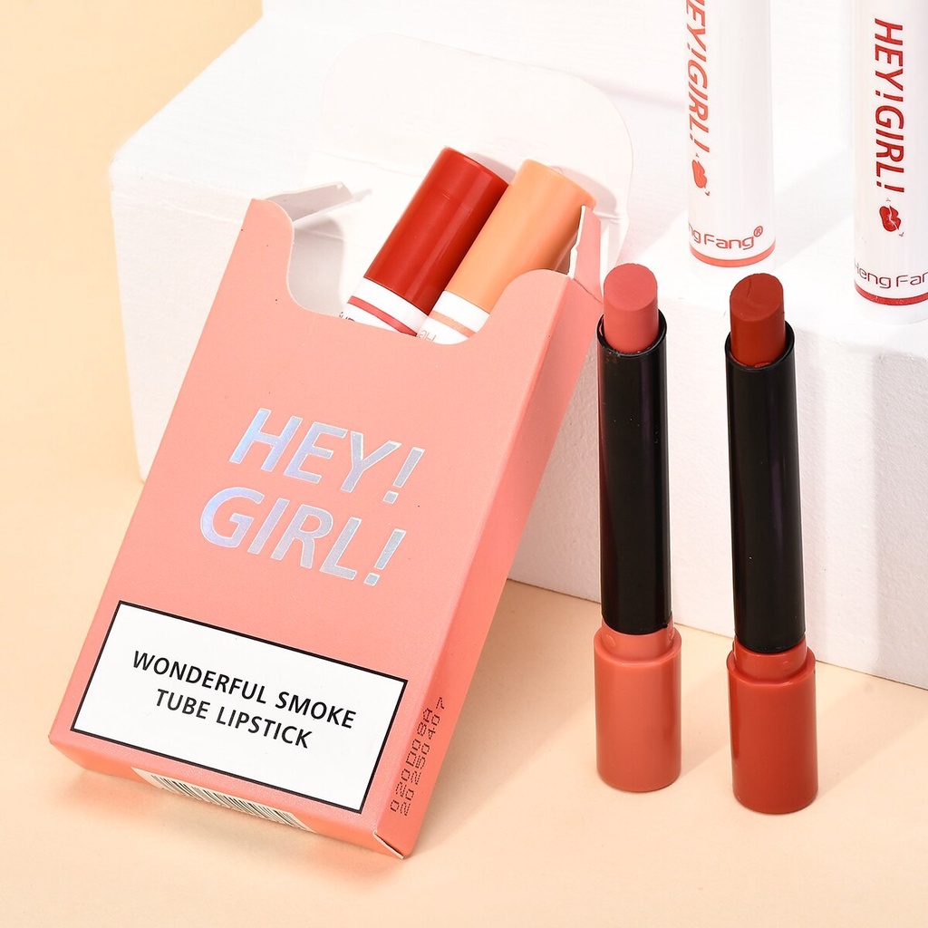 Hope Store - [ 1BOX ISI 4PCS ] Hengfang Hey Gril Lipstik Korea 4in1 Matte 4 Warna