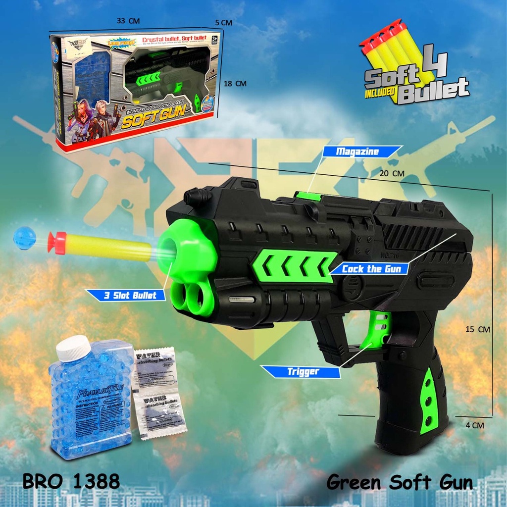 MURAH BRO1388 Pistol Pistolan Peluru Busa Soft Bullet Air Jelly Hydrogel Mainan Anak BIGBANG