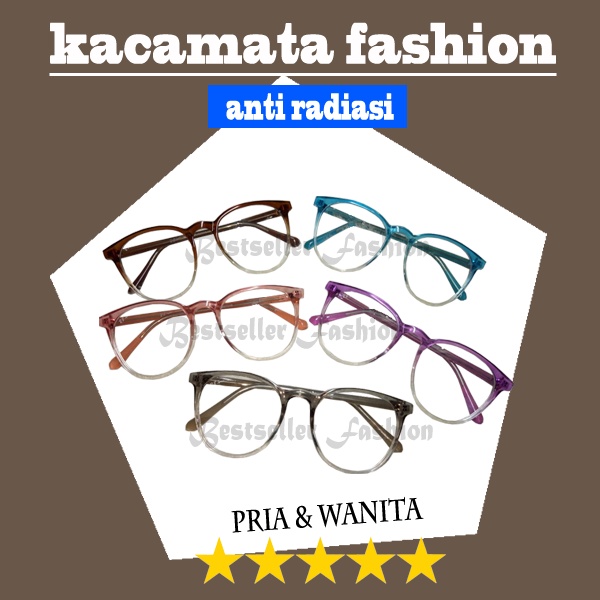 Kacamata Fashion Dewasa Anti Radiasi Kacamata Lensa Blueray Oval Pria dan Wanita Frame Gradasi