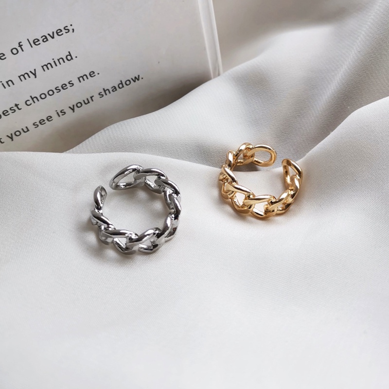 Korean Style Simple Metal Chain Ring Hollow Open Adjustable Ring Women Rings